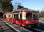 Thringen 2005 - An der Endstation der Flachstrecke der Oberweisbacher Bergbahn, in Cursdorf, sind am 08.01.2005 die beiden Triebwagen 479 201-6 und 203-2 angekommen und machen sich bereit zur