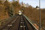 Ausweichstelle der Standseilbahn Dresden, welche das Aneinandervorbeifahren von berg- und talfahrendem Wagen auf der ansonsten eingleisigen Strecke ermglicht.