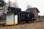 Raeren - am 5.4.1996 stand im Bahnhof Raeren   der DB Klimaschneepflug 9650030-7.