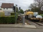 Baustelle der derzeit reaktivierten Wurmtalbahn. Standort Heinsberg-Randerath, Buschweg. Gut Erkennbar ist die Baustelle des Haltepunktes Randerath im Hintergrund. Entstanden Mitte Mai 2013.