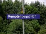 Bahnhofsschild in Kempten Hbf am 24.07.13 