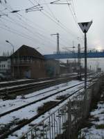 Wärtersignal,am 03.Februar 2014,in Bergen/Rügen.Zustimmung zur Vorbeifahrt erfolgt vom zuerkennen Fdl-Stellwerk B2 aus.