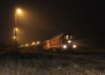 232 535 und 155 159 (WFL) standen am 14.01.22 mit einem Holzzug in Triptis bei Nebel und Nieselregen.