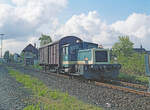 Blick vom Bahnübergang Elsendeich in richtung Bf Kranenburg am 22.04.1991, 16.39u.