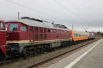 EBS 132 334 am 02.01.2024 in Naumburg (S) Hbf. Sie wurde von der V200 507 zusammen mit dem D-EBS 56 80 21-80 084-8 Bom nach Karsdorf überführt wurden.