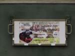 Das Zuglaufschild vom Winzerfest-Sonderzug aus Leipzig-Plagwitz, am 13.09.2014 in Karsdorf.