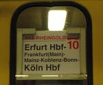 Das Zuglaufschuld des DPF 50  AKE-Rheingold  nach Köln Hbf, am 10.12.2016 in Erfurt Hbf.