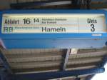Zugzielanzeiger fr die RB83  Weserbergland-Bahn  nach Hameln, dieser Zug ist heute durch die S5 ersetzt worden und fhrt ber Hameln hinaus bis nach Hannover Flughafen.