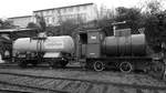Die Dampfspeicherlokomotive Oma wurde im Jahre 1920 bei Hohenzollern gebaut. (Eisenbahnmuseum Neustadt an der Weinstraße, Dezember 2014)
