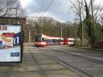 TW 4068 und ein weiterer Wagen vm Typ K4000 bei der Schlefenfahrt am 08. Mrz 2007 in der Haltestelle Knigsforst.