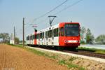 Die Duewag-B80D-Serienwagen 2238 (Baujahr 1992, 1 Fahrerstand) und 2219 (Baujahr 1991, 1 Fahrerstand) der zweiten Lieferung auf dem Weg nach Bonn in Merten am 17.04.2020.