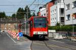 B-Wagen 2120 verlsst auf der Margaretastrae den provisorischen eingleisigen Abschnitt