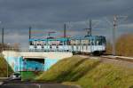 Die B-Wagen 2119 (fhrend) und 2110 auf der Brcke in Ossendorf am 25.11.2012.