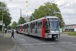 Neben den HF6 4313 und 4307 wurden am ersten Tag des Linienbetriebes auch der HF6 4311 und 4312 auf der U 75 eingesetzt, die am 30.05.2022 auf der Düsseldorfer Straße an der Haltestelle Blücherstraße in Neuss eintreffen