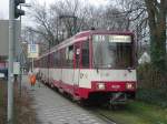 Doppeltraktion aus DUEWAG-Stadtbahnwagen B80D als Linie U 74 zum Dsseldorfer Hbf in der Wendeschleife in Dsseldorf-Lrick.