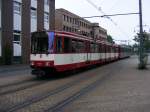 Eine Doppeltraktion aus Stadtbahnwagen B der Rheinbahn auf der Hansastrae in Krefeld als Zug der Linie U76 auf dem Weg zur Endhaltestelle Krefeld-Rheinstrae am 30.