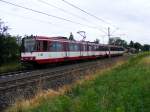 Eine Doppeltraktion aus Stadtbahnwagen B der Rheinbahn in Krefeld-Grundend als Zug der Linie U76 zum Dsseldorfer Hbf am 07.