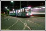 Fahrschulwagen 2050 bei der Sonderfahrt des Vereins Historische Straenbahn der Stadt Frankfurt am Main e. V. am 10.05.2008 auf dem Gelnde der Wagenhalle Bommersheim, die als Depot fr Zge der Linie U3 dient. Ein Linienzug der U3 fuhr gerade auf der Strecke dahinter vorbei in Fahrtrichtung Sdbahnhof.