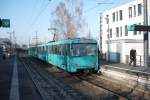 U2-Tw 403 fhrt gerade auf der Linie U3(Sdbahnhof-Oberursel-Hohemark) bei schnsten Winterwetter aus der U-Bahn-Station Zeilweg aus.(Aufnahme von 29.12.2008)