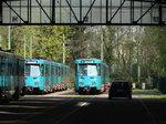 VGF Düwag Ptb Wagen 731 abgestellt am 14.04.16 in Frankfurt Eckenheim. Dieses Foto wurde von einer Straße gemacht
