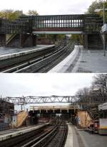 Rekonstruktion: der Übergang zwischen den beiden Bahnsteigen der Hamburger U-Bahnstation  Kellinghusenstraße  - ein Architekturjuwel der 20er Jahre - wird von der HHA gerade originalgetreu