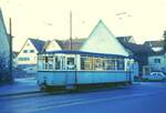 END Straßenbahn Esslingen-Nellingen-Denkendorf__Die aber auch nach Scharnhausen und Neuhausen fuhr. Bw 22 an der Endstation in Neuhausen. Der Tw setzt gerade um.__01-04-1976