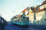 END Straßenbahn Esslingen-Nellingen-Denkendorf__Die aber auch nach Scharnhausen und Neuhausen fuhr. 2-Wagenzug mit Bw 22 fährt aus Neuhausen hinaus.__01-04-1976