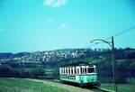 END Straßenbahn Esslingen-Nellingen-Denkendorf__Die aber auch nach Scharnhausen und Neuhausen fuhr.__Tw 9 fährt hinunter nach Scharnhausen.__05-04-1971