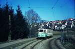 END Straßenbahn Esslingen-Nellingen-Denkendorf__Die aber auch nach Scharnhausen und Neuhausen fuhr.__Tw 3 auf der Körsch-Brücke in Scharnhausen.__04-03-1976