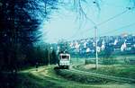 END Straßenbahn Esslingen-Nellingen-Denkendorf__Die aber auch nach Scharnhausen und Neuhausen fuhr.__Tw nach Neuhausen durchfährt die Haltestelle Scharnhausen.__05-04-1971