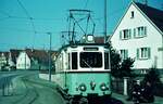 END Straßenbahn Esslingen-Nellingen-Denkendorf__Die aber auch nach Scharnhausen und Neuhausen fuhr.__Tw 3 an der Endstation Denkendorf. Ostermontag. Bis zur Abfahrt genießen Schaffner und Wagenführer noch die Sonne.__23-04-1973