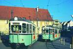 END Straßenbahn Esslingen-Nellingen-Denkendorf__Die aber auch nach Scharnhausen und Neuhausen fuhr.__Die Endstationen Denkendorf und Neuhausen hatten bis zum Schluß keine Wendeschleifen, dort wurde klassisch  umgesetzt . Bild 3 : Tw 13 passiert den Bw 36.__01-04-1976