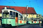 END Straßenbahn Esslingen-Nellingen-Denkendorf__Die aber auch nach Scharnhausen und Neuhausen fuhr.__Die Endstationen Denkendorf und Neuhausen hatten bis zum Schluß keine Wendeschleifen, dort wurde klassisch  umgesetzt . Bild 2 : Tw 13 setzt vor, über die Weiche.__01-04-1976