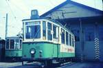 Straßenbahn Reutlingen__Vor der Wagenhalle in Oferdingen : Tw 55 [ME 1929] und Bw 18 [ME 1936].__Mai 1970