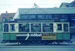 Straßenbahn Reutlingen__Tw 54 [ME 1928] auf Linie 4 an der Endstelle in Reutlingen.__Mai 1970