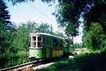 Straßenbahn Reutlingen__T2+B2-Zug von Eningen kommend fährt talwärts Richtung Südbhf.__29-07-1974