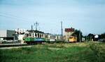 Straßenbahn Reutlingen__3-Wagenzug mit Tw 63, ATw 27 und ein T2+B2 beim Südbhf.