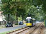 Die schönste Straßenbahnstrecke Deutschlands, so wird die Linie 68 (Berlin Köpenick - Alt Schmöckwitz) bisweilen genannt. Abschnittsweise geht es auf kurviger Strecke mitten durch den Wald. Pläne der BVG, diese Linie aus Kostengründen einzustellen, hatten vor Jahren für Unmut und sogar eine Demonstration in Form einer Menschenkette gesorgt - siehe http://www.eichwalder-nachrichten.de/2011/04/09/anwohner-und-freunde-der-tram-68-bildeten-menschenkette-zum-erhalt-der-uferbahn/ 
19.7.2015, Berlin Grünau