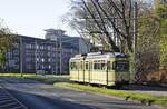 An den diesjährigen Novembersonntagen befährt der Bogestra-GT6 40 verschiedenene Strecken des Bochum-Gelsenkirchener Straßenbahnnetzes, am 13.11.2022 war er auf der Linie 306 zwischen