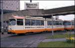 Düwag Tram, Wagen 7759, auf der Linie 1 vor dem Hauptbahnhof Braunschweig am 5.4.1989.