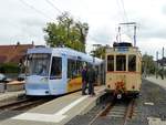 HEAG mobiTram ST14 Wagen 0776 und ST3 Wagen 57 am 07.10.17 in Darmstadt Kranichstein.