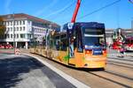 HEAG mobilo Straßenbahn Darmstadt Adtranz ST13 Wagen 9863 am 07.09.24 in der Innenstadt