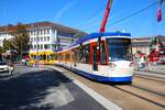 HEAG mobilo Straßenbahn Darmstadt Adtranz ST14 Wagen 0777 am 07.09.24 in der Innenstadt