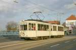 Dortmunder Museumstriebwagen 279 mit Beiwagen im Museumsliniendienst auf der Rheinischen Strae in Dortmund - Dorstfeld am 2.Februar 2008