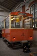 Ein Gleismeßwagen im Straßenbahnmuseum Dresden.