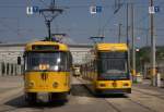 Dresdner Straßenbahnnetz  tatrafrei  hieß es vor einiger Zeit , nun sind wieder einige im Linienbetrieb im Einsatz, in der  Kombination : TW+TW+TW.