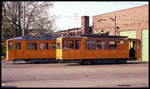 Die Arbeitstriebwagen links 3199 und rechts 3272 waren am 10.5.1991 extra fotogen für die Besucher der BDEF Tagung im Depot der Straßenbahn Duisburg aufgestellt worden.