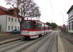 EVAG 405 + 495 als Linie 3 (Urbicher Kreuz - Europaplatz), am 17.10.2014, dem  letzten Tag der Erfurter Tatras im Linienverkehr, an der Haltestelle Am Schwemmbach.