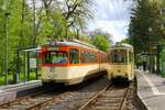 VGF Düwag M-Wagen 102 und L-Beiwagen 1242 am 23.04.23 in Frankfurt am Main bei einer Sonderfahrt