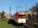 VGF Düwag M-Wagen 102 + Beiwagen 1804 am 26.03.16 in Frankfurt am Main Schwanheim als Osterhasenexpress